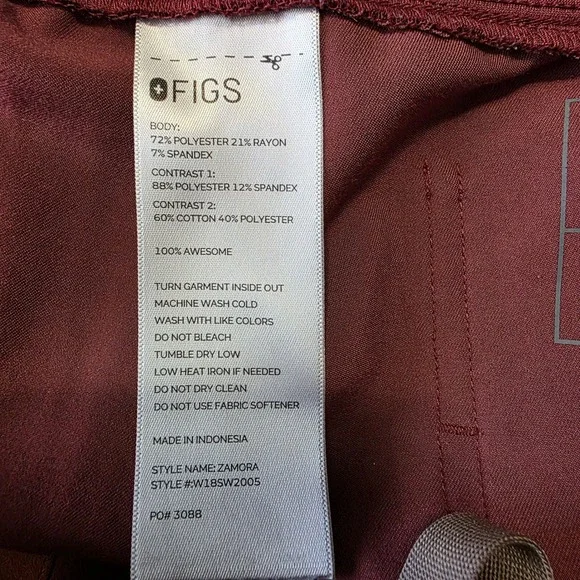 FIGS Zamora Jogger Scrub Pants Womens Large Burgundy Maroon FIONx W18SW2005 - Picture 3 of 8